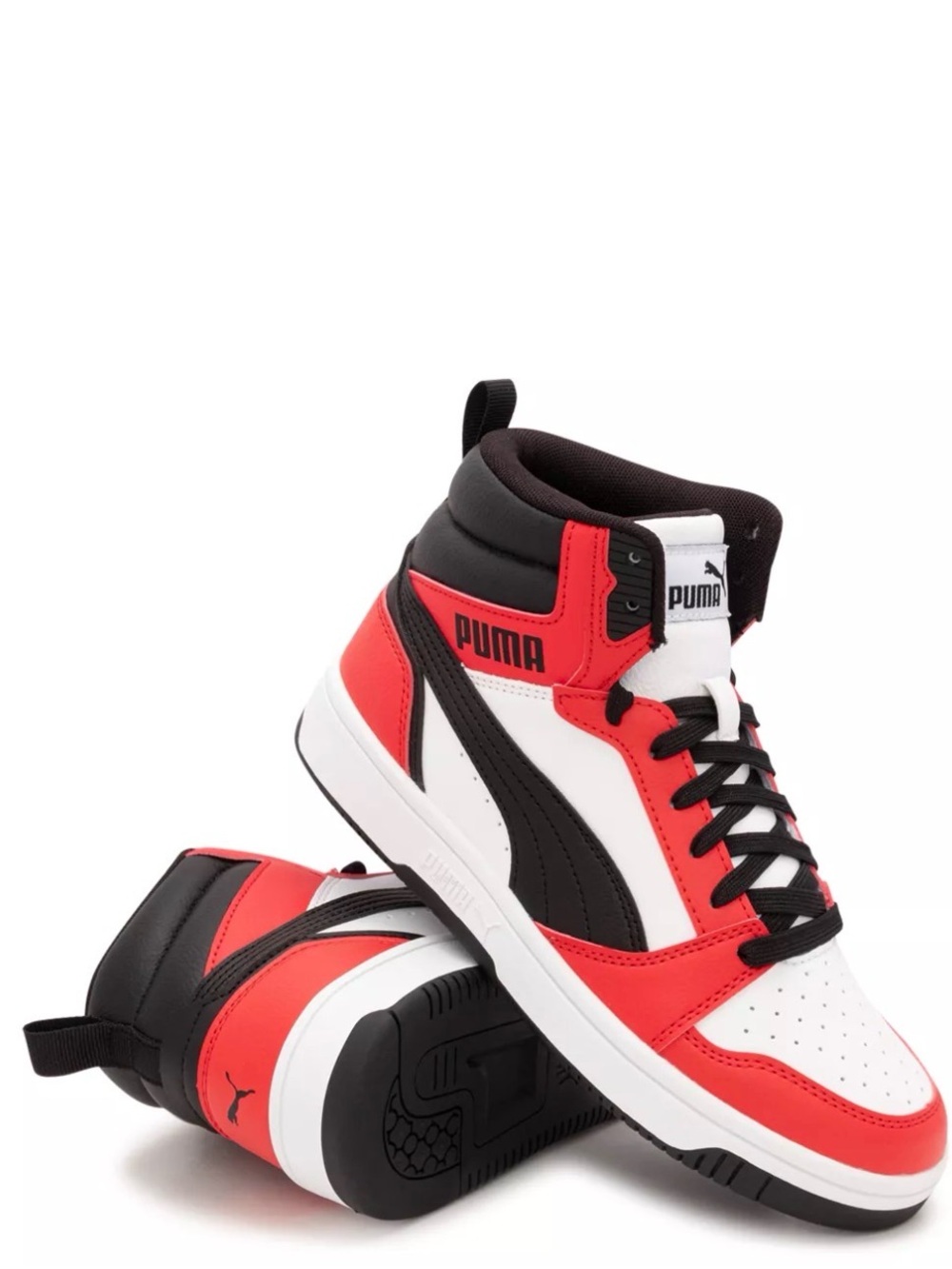 PUMA Men's Rebound Mid-Top Sneakers in White, Red & Black size 8